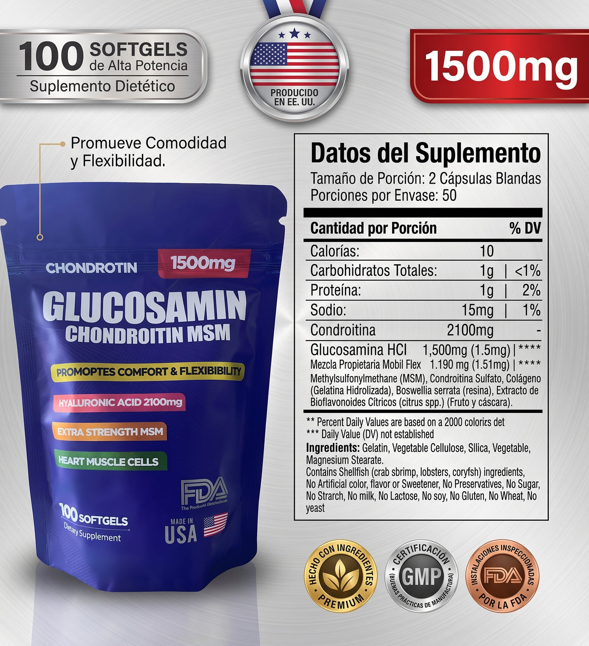 CHONDROTIN® Glucosamina Condroitina MSM (Pack 100 Softgels) | Apaga el Dolor y Reconstruye tu Cartílago
