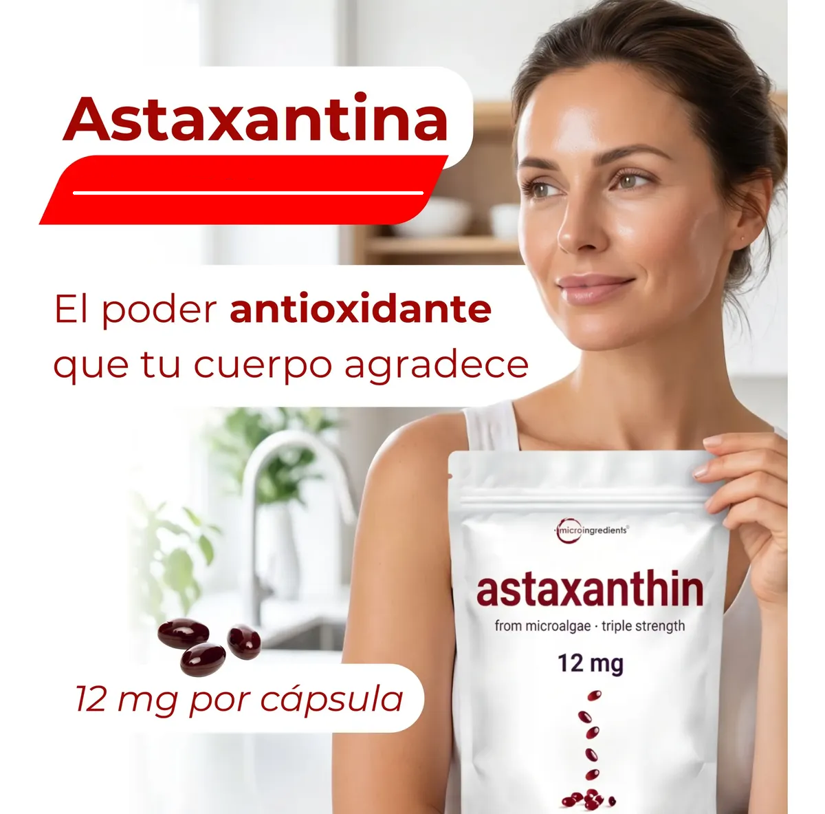 Microingredients® Astaxantina 12mg | Frena el Deterioro y Protege tus Órganos