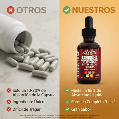 Clean Nutra® GlucoTone Berberina Líquida 9 en 1 | Controla tu Glucosa