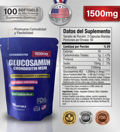 CHONDROTIN® Glucosamina Condroitina MSM (Pack 100 Softgels) | Apaga el Dolor y Reconstruye tu Cartílago