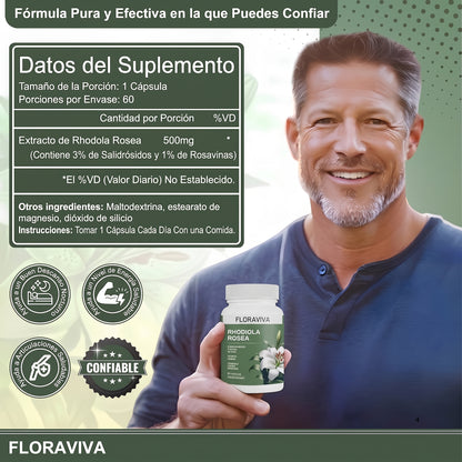 Floraviva® Rhodiola Rosea (60 Cáps) | Aumenta la energía y elimina el Cortisol