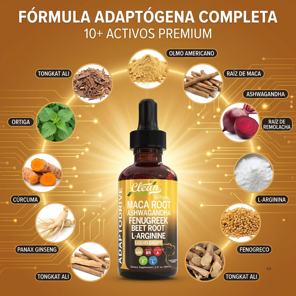 Clean Nutra® Adaptodrive Extracto de Maca Líquida 10 en 1 | Derrite la Barriga por Cortisol
