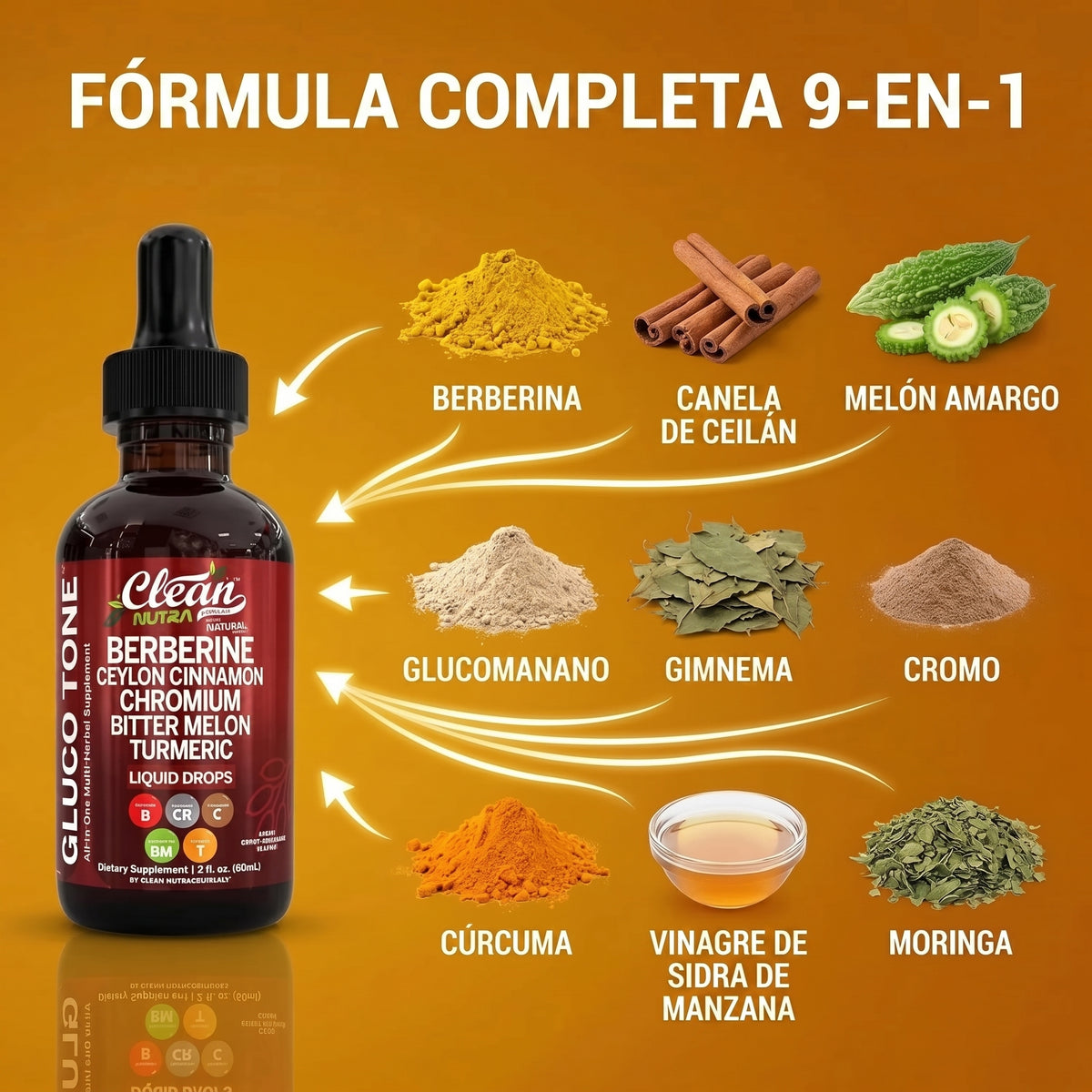 Clean Nutra® GlucoTone Berberina Líquida 9 en 1 | Controla tu Glucosa