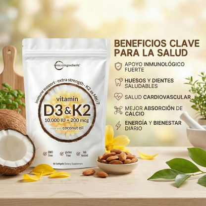 Microingredients® Vitamina D3+K2 (Suministro 3 meses) | Frena el Dolor y Regenera tus Huesos