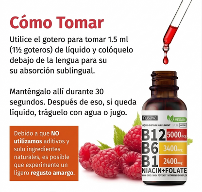 Nusava® Vitamina B Complex (B1, B6, B12, Niacina, Folato) | Frena el Dolor y la Debilidad