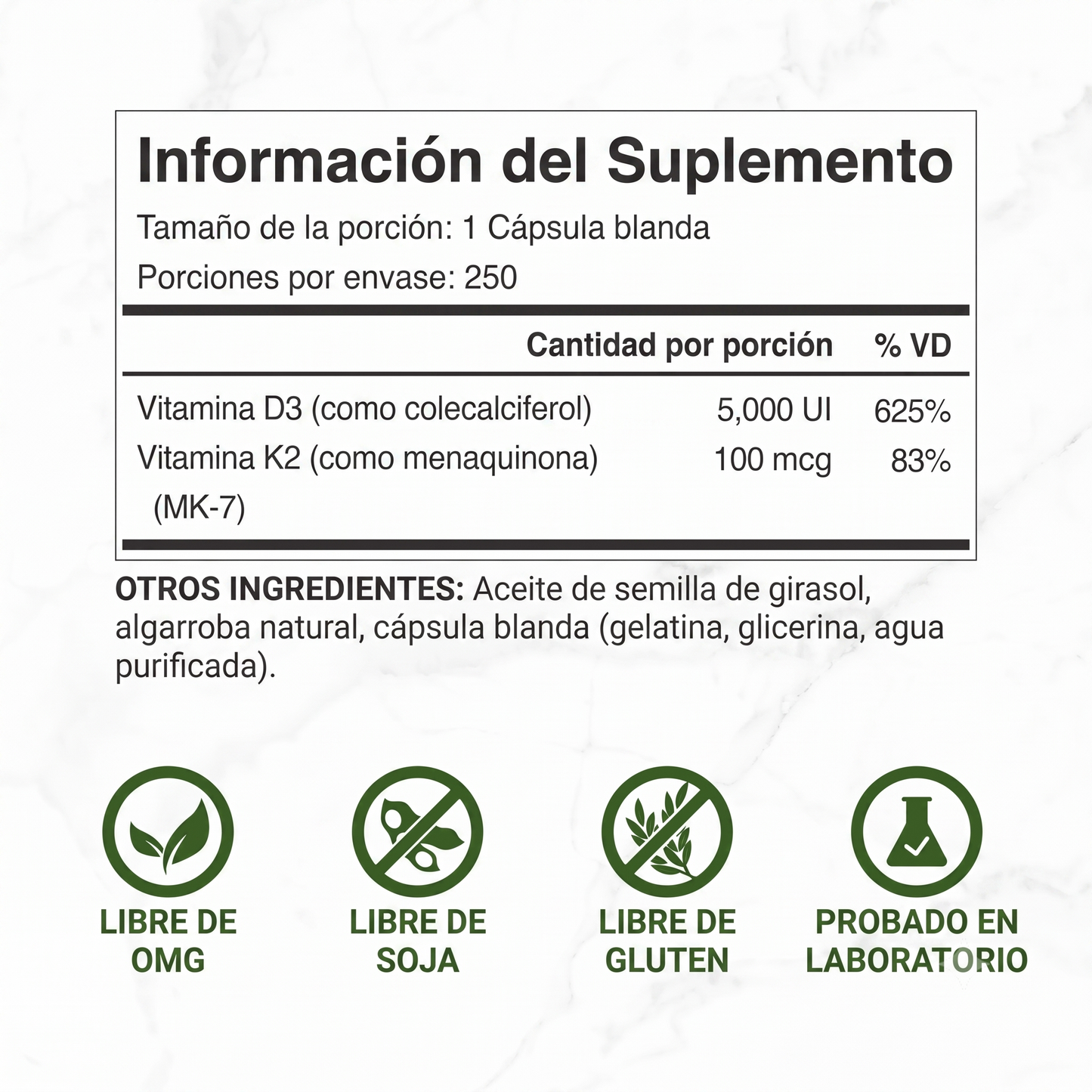 DEAL SUPPLEMENT® Vitamina D3+K2 (100 Softgels) | Frena el Dolor y Regenera tus Huesos