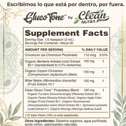 Clean Nutra® GlucoTone Berberina Líquida 9 en 1 | Controla tu Glucosa