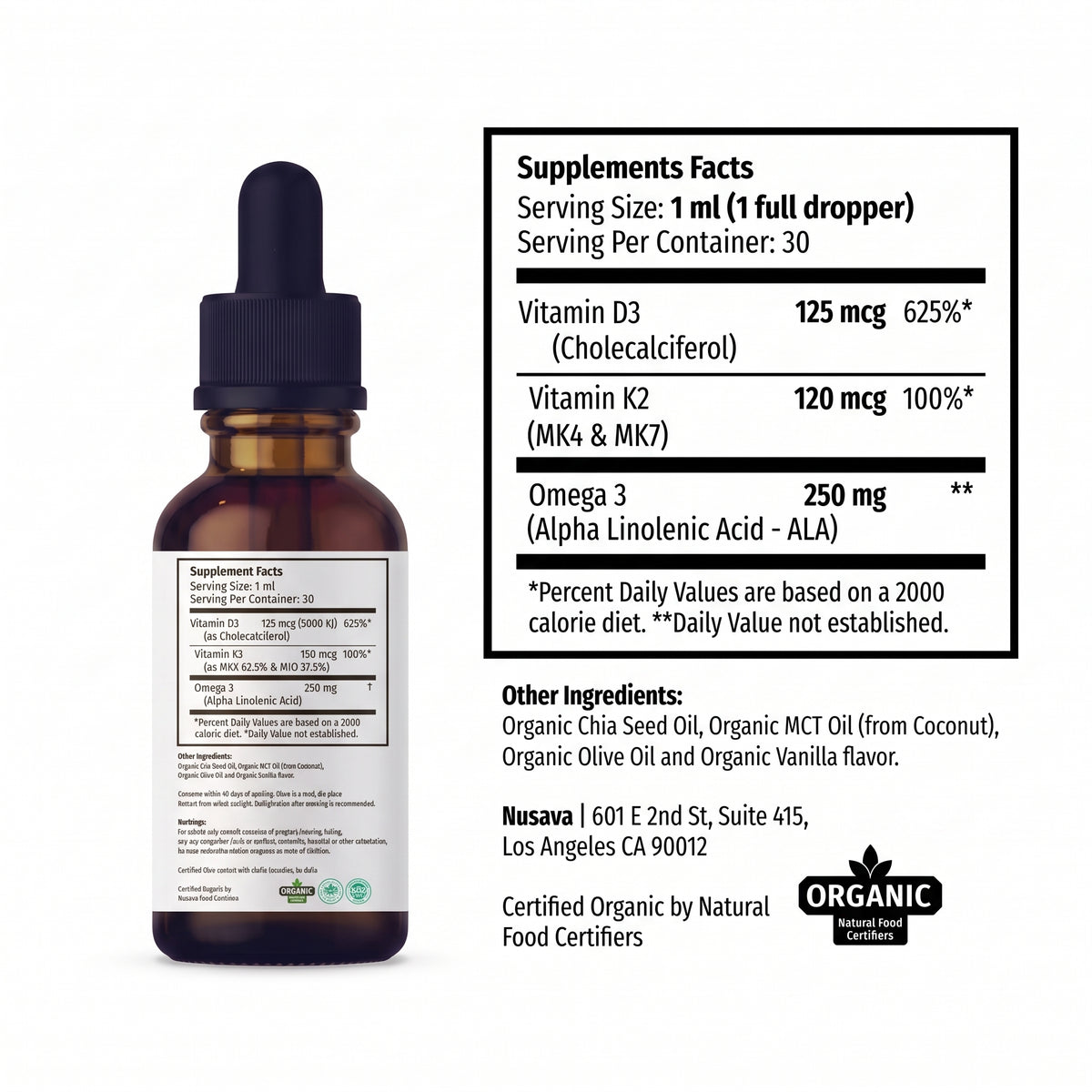 Nusava® Vitamina D3+K2+Omega 3 (Gotero 30mL) | Frena el Desgaste y Nutre tus Huesos