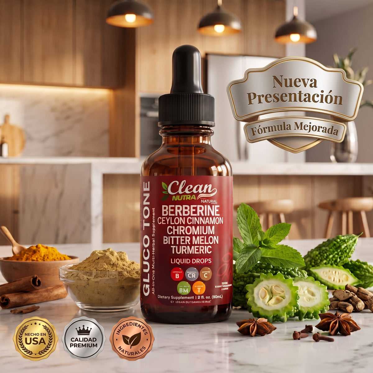 Clean Nutra® GlucoTone Berberina Líquida 9 en 1 | Controla tu Glucosa