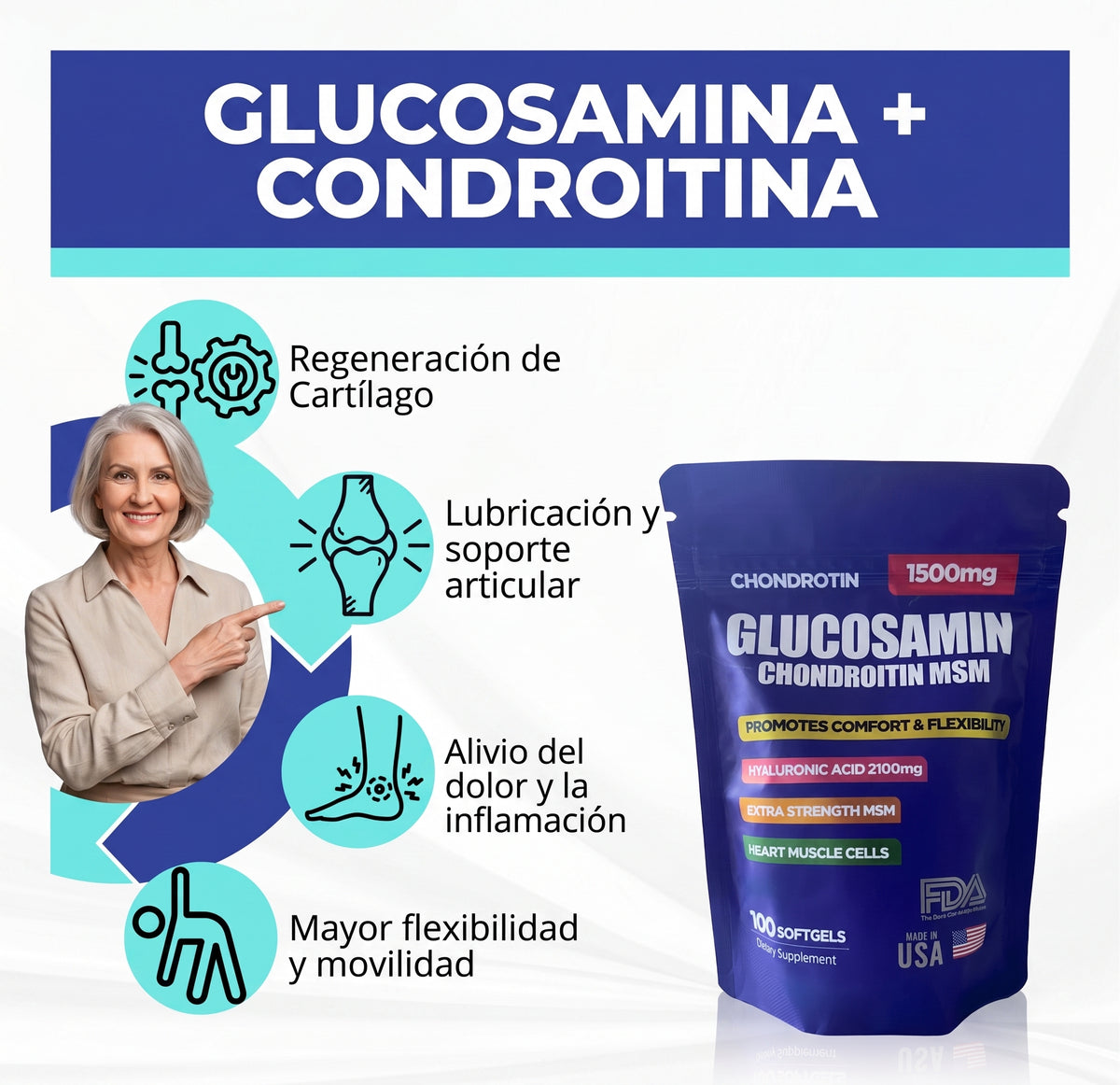 CHONDROTIN® Glucosamina Condroitina MSM (Pack 100 Softgels) | Apaga el Dolor y Reconstruye tu Cartílago