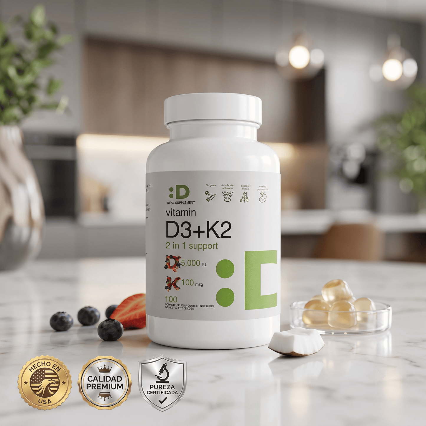 DEAL SUPPLEMENT® Vitamina D3+K2 (100 Softgels) | Frena el Dolor y Regenera tus Huesos