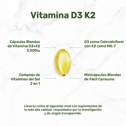 DEAL SUPPLEMENT® Vitamina D3+K2 (100 Softgels) | Frena el Dolor y Regenera tus Huesos