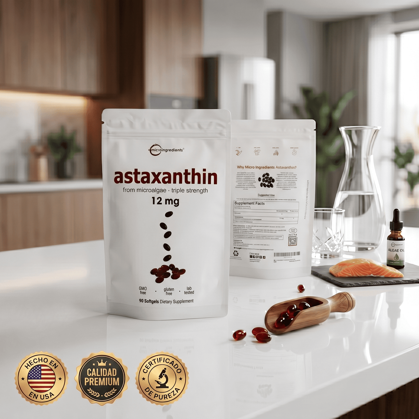 Microingredients® Astaxantina 12mg (Suministro 3 Meses) | Frena el Deterioro y Protege tus Órganos