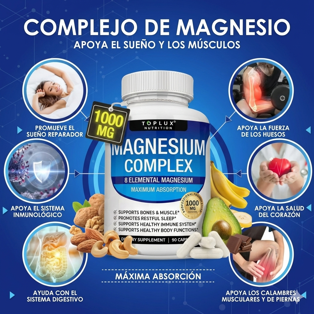 Toplux® Complejo de Magnesio 8 en 1 | El Soporte Integral para Nervios, Músculos y Corazón