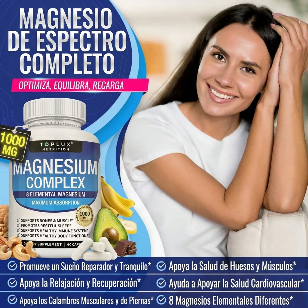 Toplux® Complejo de Magnesio 8 en 1 | El Soporte Integral para Nervios, Músculos y Corazón